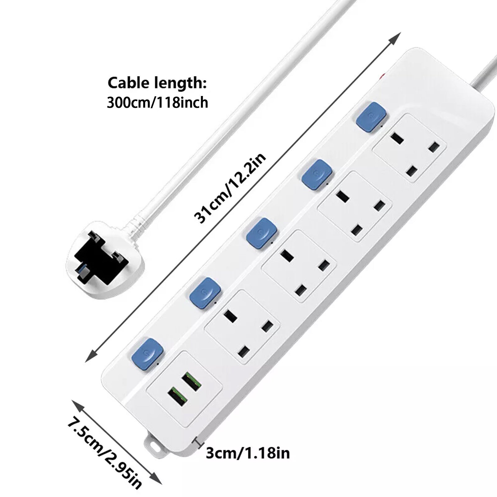 Protected Extension Lead 4 Gang With 2 USB