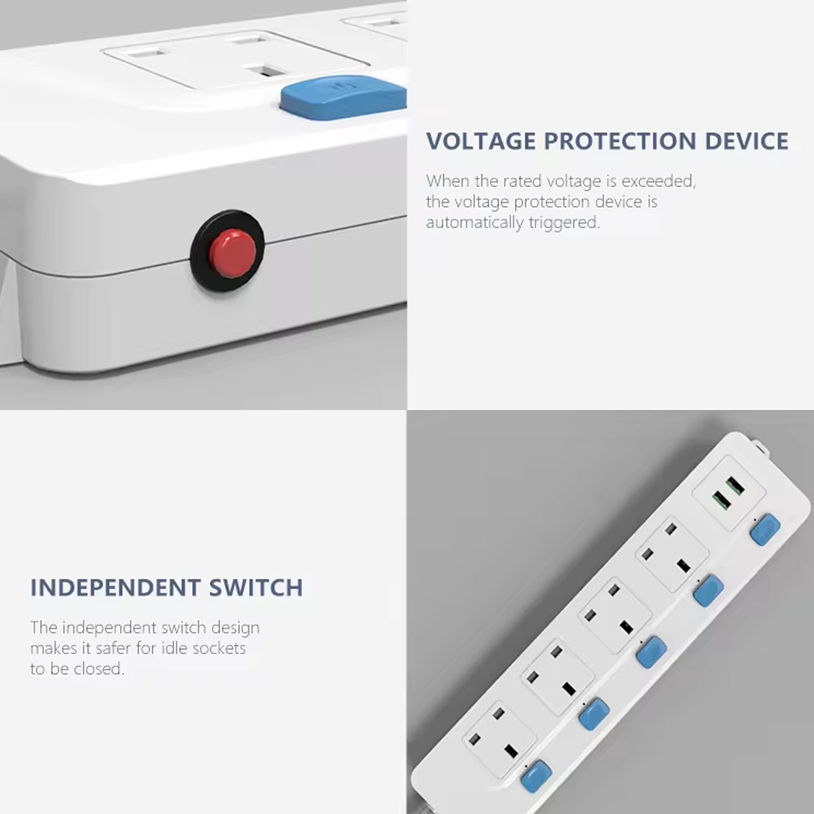 Protected Extension Lead 4 Gang With 2 USB